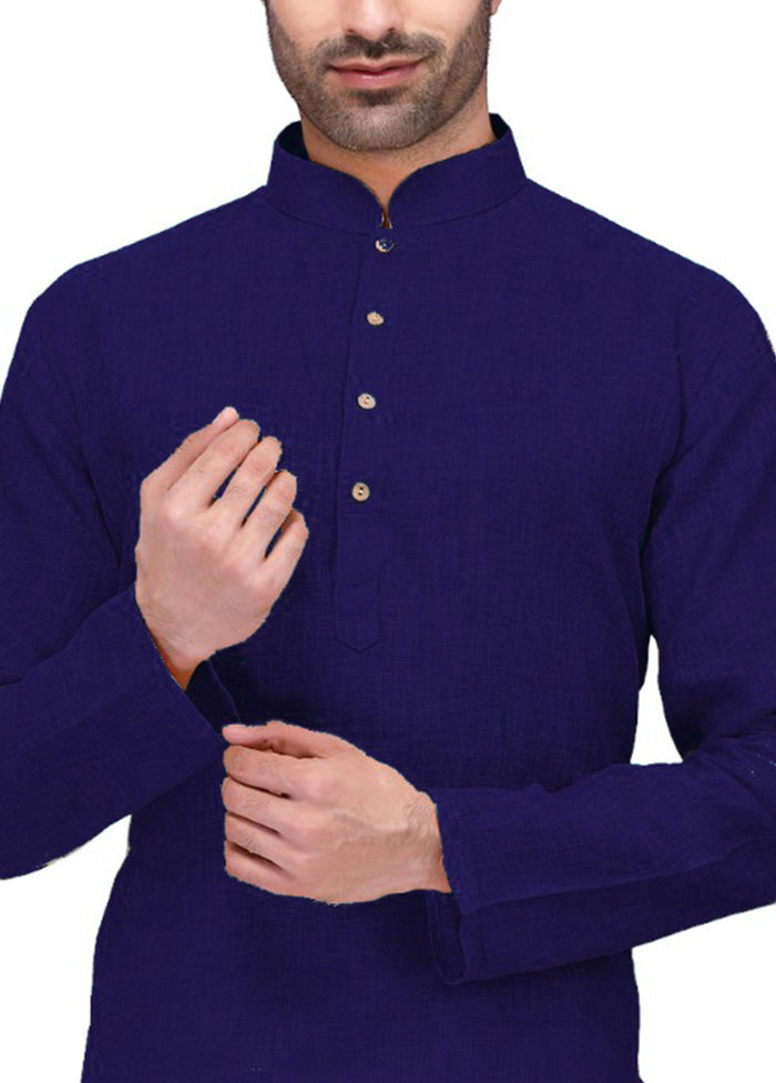 Navy Blue Cotton Kurta And Pajama Set