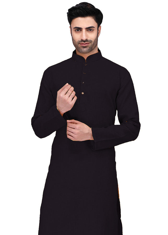 Black Cotton Kurta And Pajama Set