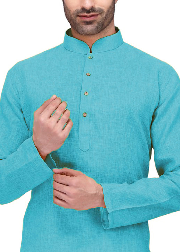 Sky Blue Cotton Kurta And Pajama Set