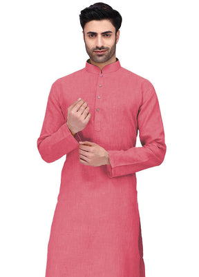 Peach Cotton Kurta And Pajama Set