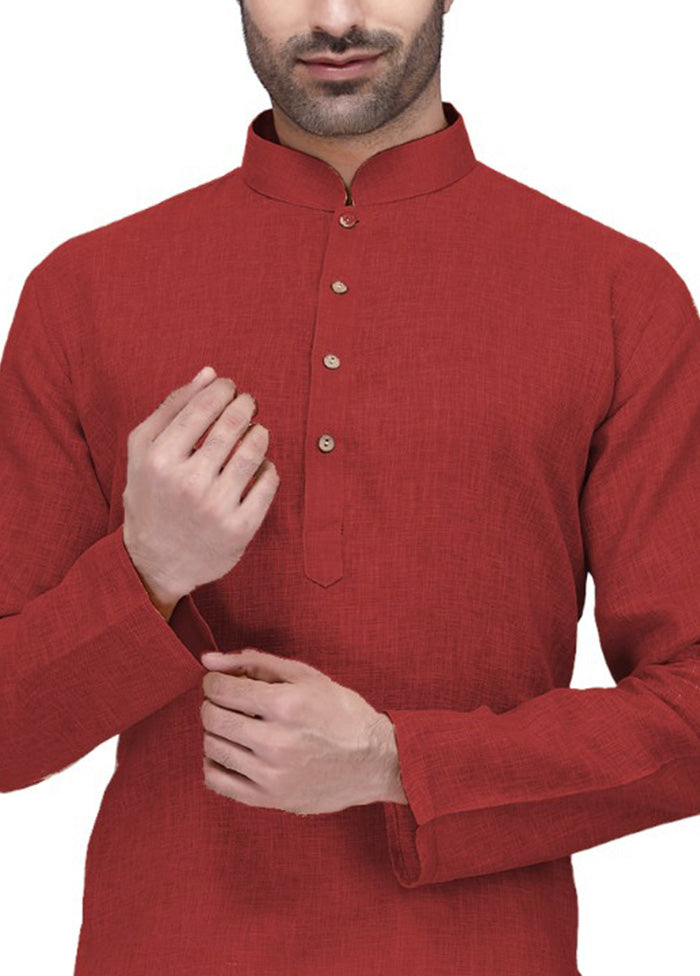 Dark Red Cotton Kurta And Pajama Set