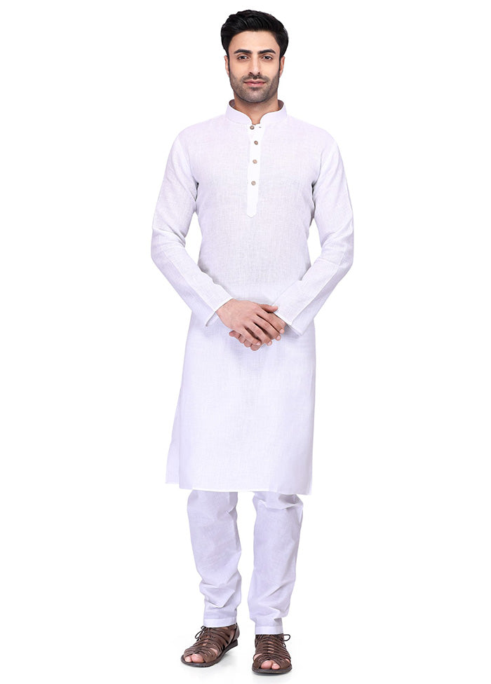 White Cotton Kurta And Pajama Set