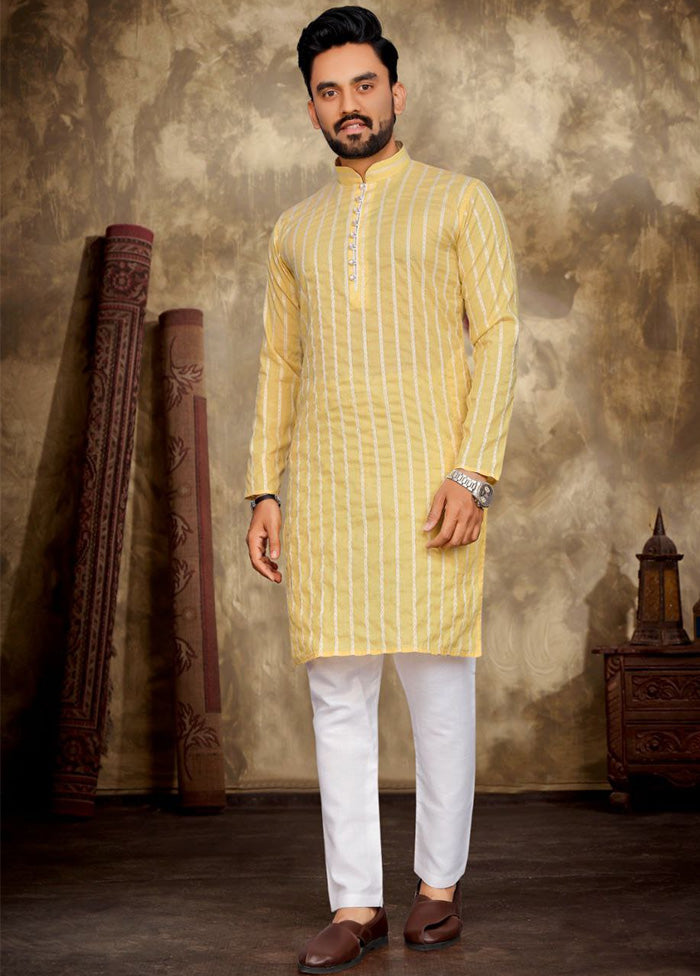 Yellow Pure Cotton Kurta And Pajama Set