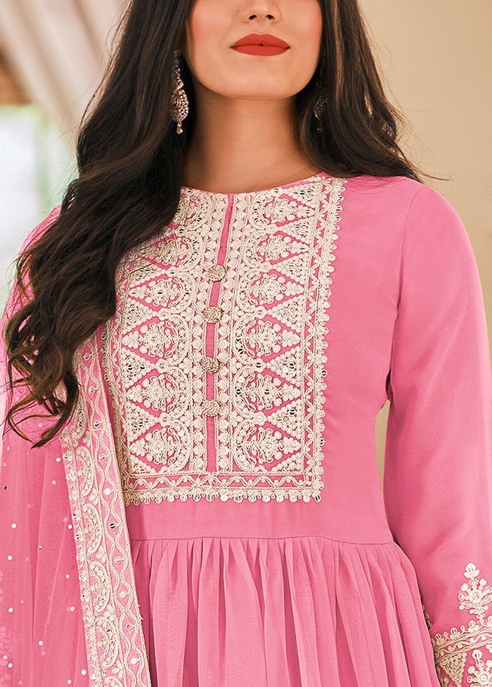 3 Pc Pink Semi Stitched Georgette Suit Set