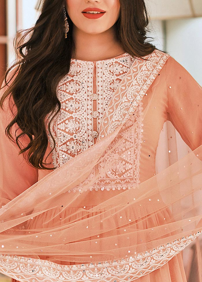 3 Pc Peach Semi Stitched Georgette Suit Set