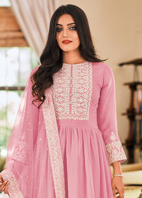 3 Pc Light Pink Semi Stitched Georgette Suit Set