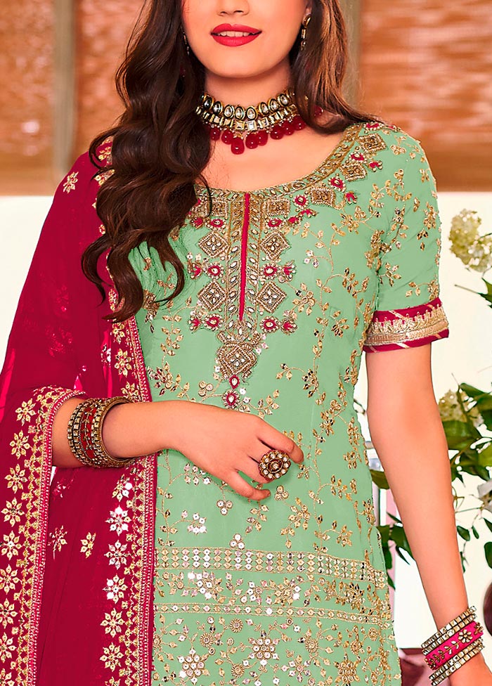 3 Pc Mint Green Semi Stitched Georgette Suit Set