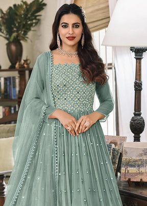 3 Pc Sea Green Semi Stitched Georgette Suit Set