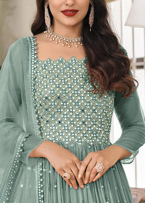 3 Pc Sea Green Semi Stitched Georgette Suit Set