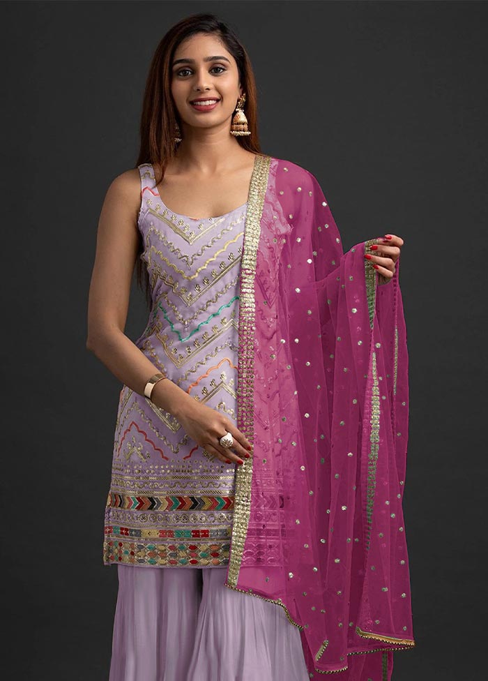 3 Pc Lavender Semi Stitched Georgette Suit Set