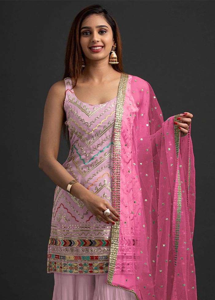 3 Pc Pink Semi Stitched Georgette Suit Set