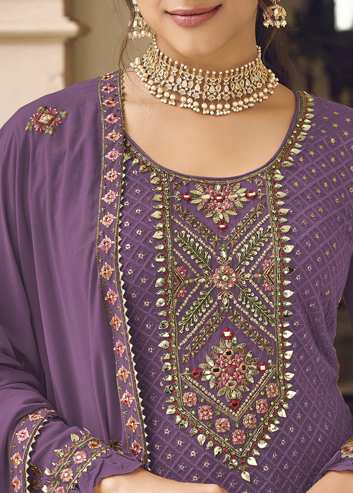 3 Pc Purple Semi Stitched Georgette Suit Set