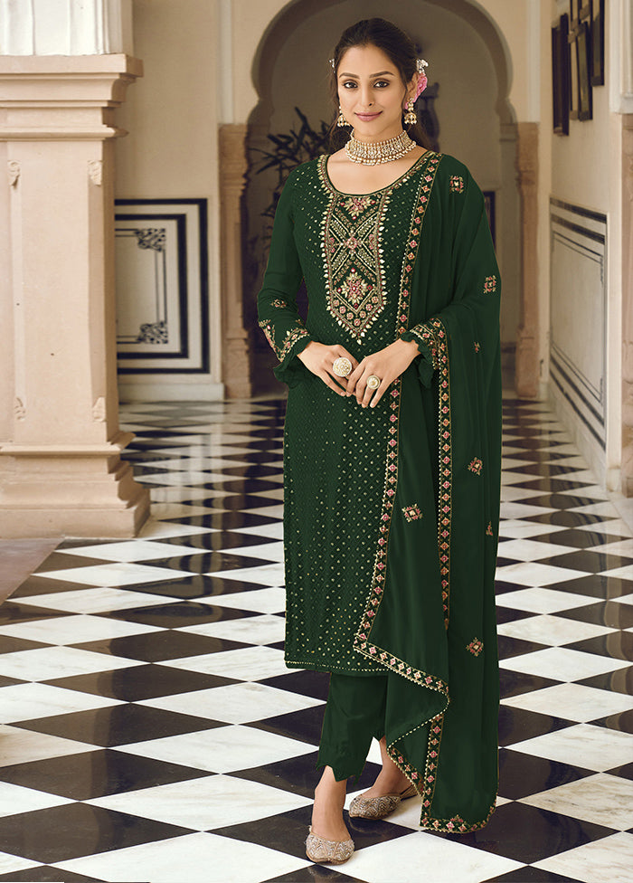 3 Pc Green Semi Stitched Georgette Suit Set