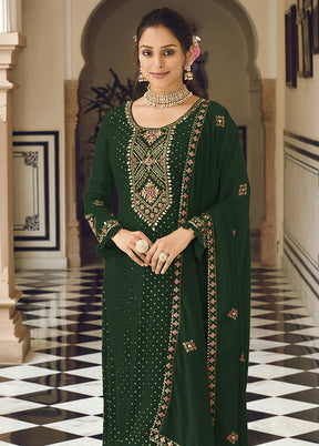 3 Pc Green Semi Stitched Georgette Suit Set