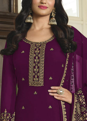 3 Pc Purple Semi Stitched Georgette Suit Set