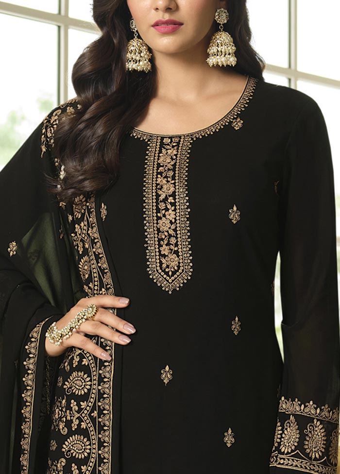 3 Pc Black Semi Stitched Georgette Suit Set