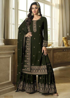 3 Pc Mehendi Green Semi Stitched Georgette Suit Set