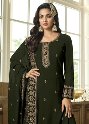 3 Pc Mehendi Green Semi Stitched Georgette Suit Set