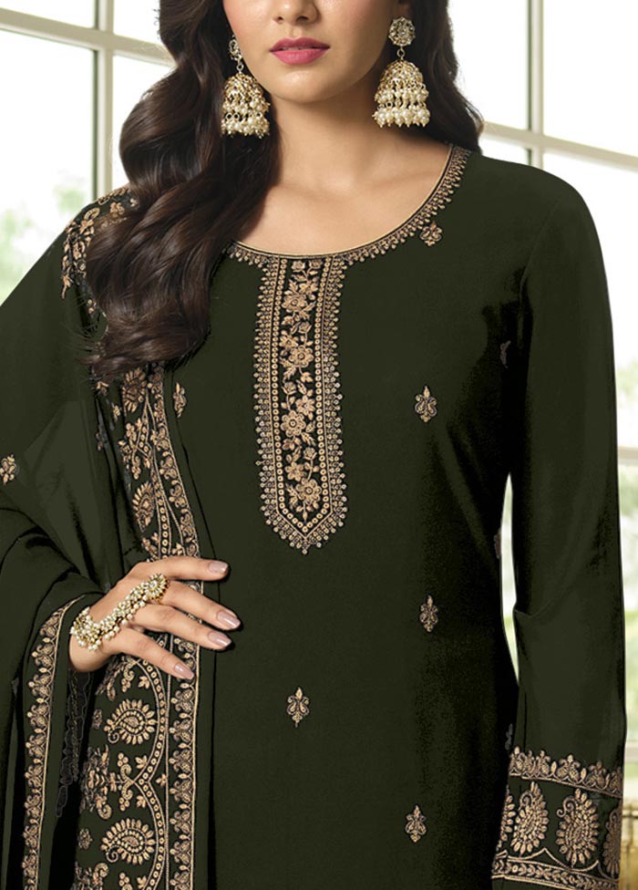 3 Pc Mehendi Green Semi Stitched Georgette Suit Set