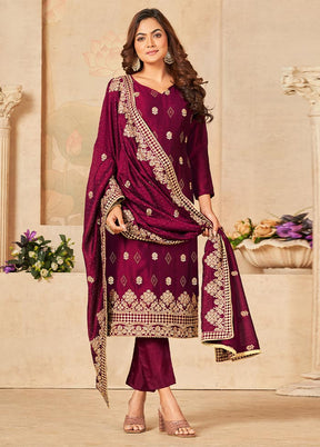 3 Pc Dark Pink Semi Stitched Georgette Suit Set