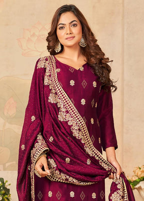 3 Pc Dark Pink Semi Stitched Georgette Suit Set