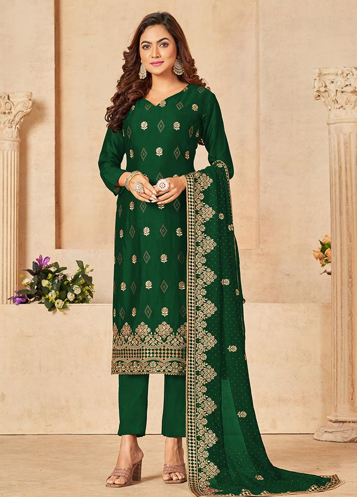 3 Pc Green Semi Stitched Georgette Suit Set