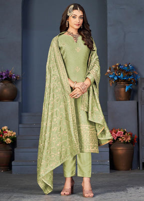 3 Pc Pista Green Semi Stitched Georgette Suit Set