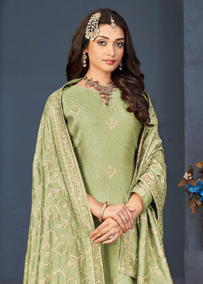 3 Pc Pista Green Semi Stitched Georgette Suit Set