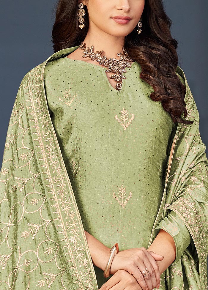 3 Pc Pista Green Semi Stitched Georgette Suit Set