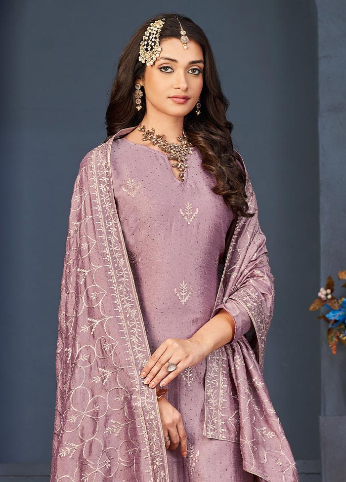 3 Pc Mauve Semi Stitched Georgette Suit Set