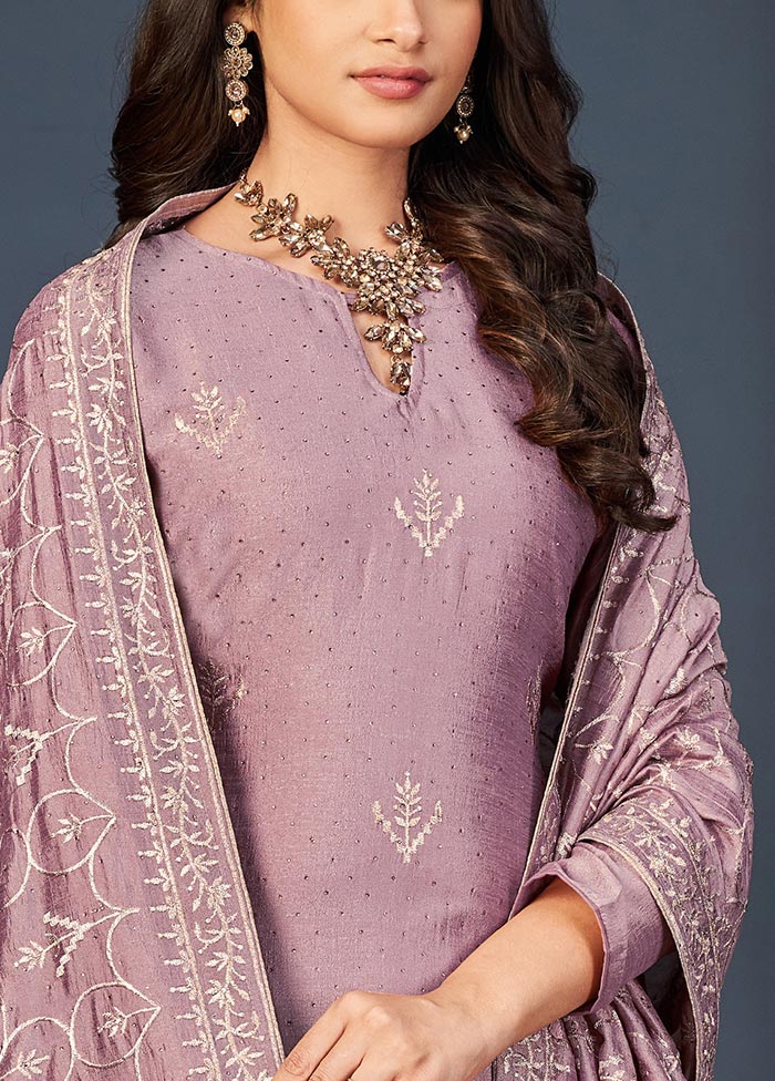 3 Pc Mauve Semi Stitched Georgette Suit Set