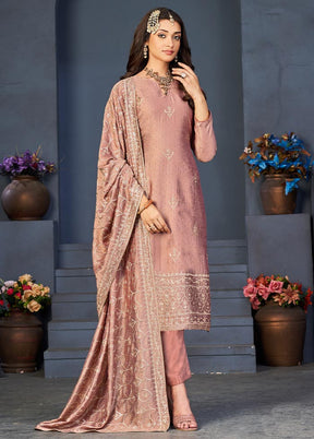 3 Pc Peach Semi Stitched Georgette Suit Set