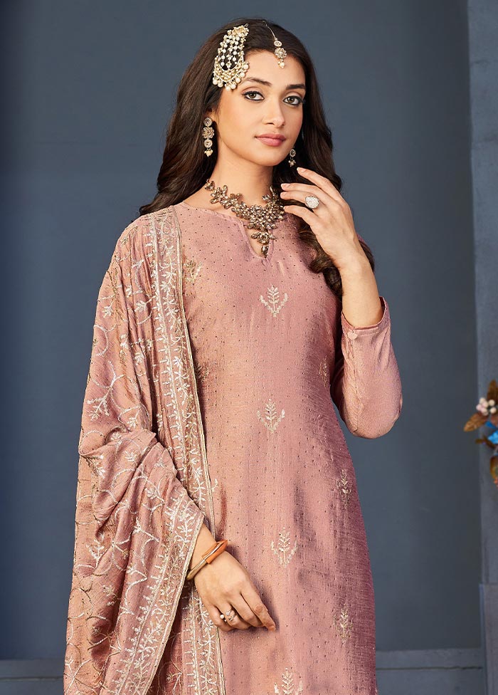 3 Pc Peach Semi Stitched Georgette Suit Set