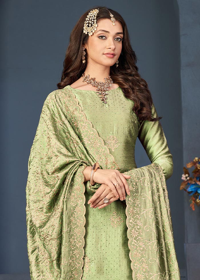 3 Pc Pista Green Semi Stitched Georgette Suit Set