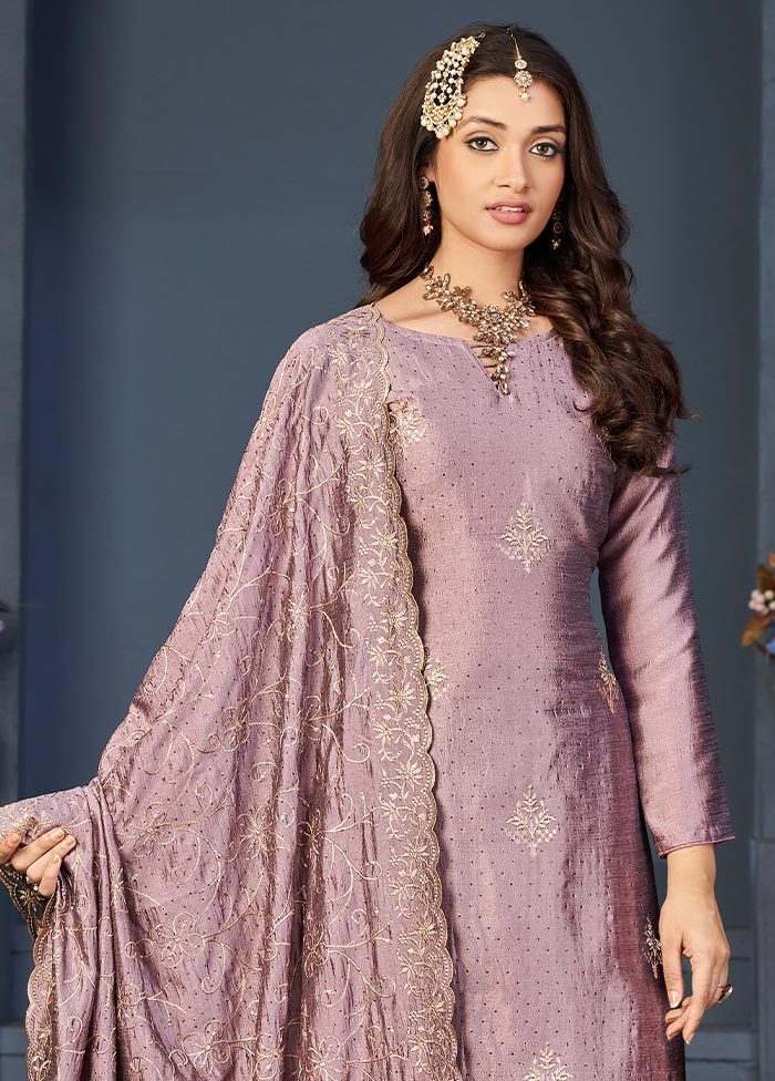 3 Pc Mauve Semi Stitched Georgette Suit Set