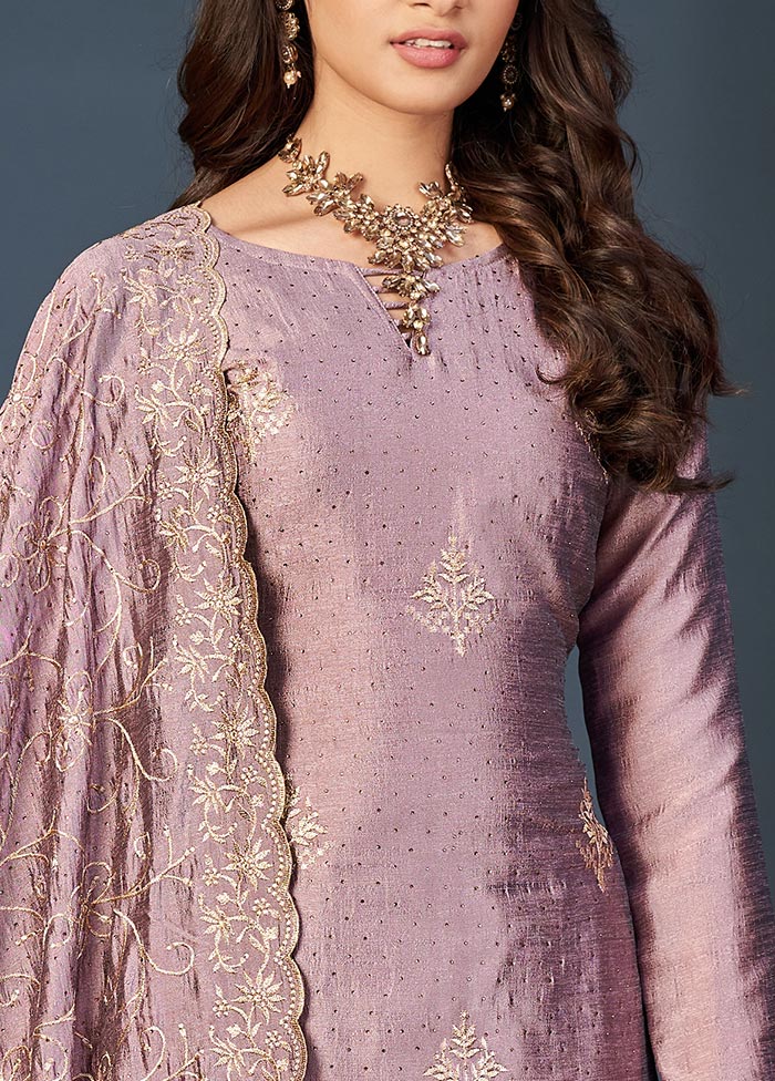 3 Pc Mauve Semi Stitched Georgette Suit Set