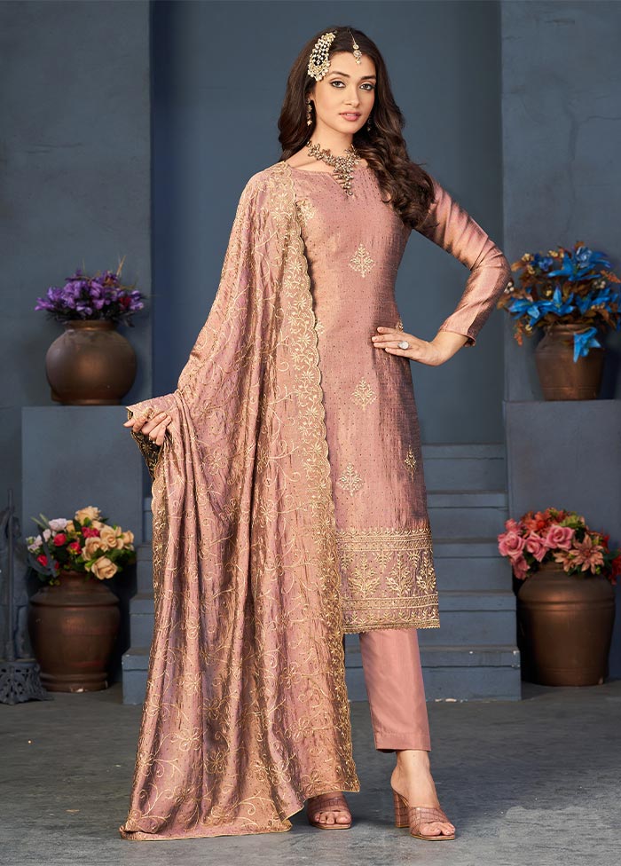 3 Pc Peach Semi Stitched Georgette Suit Set