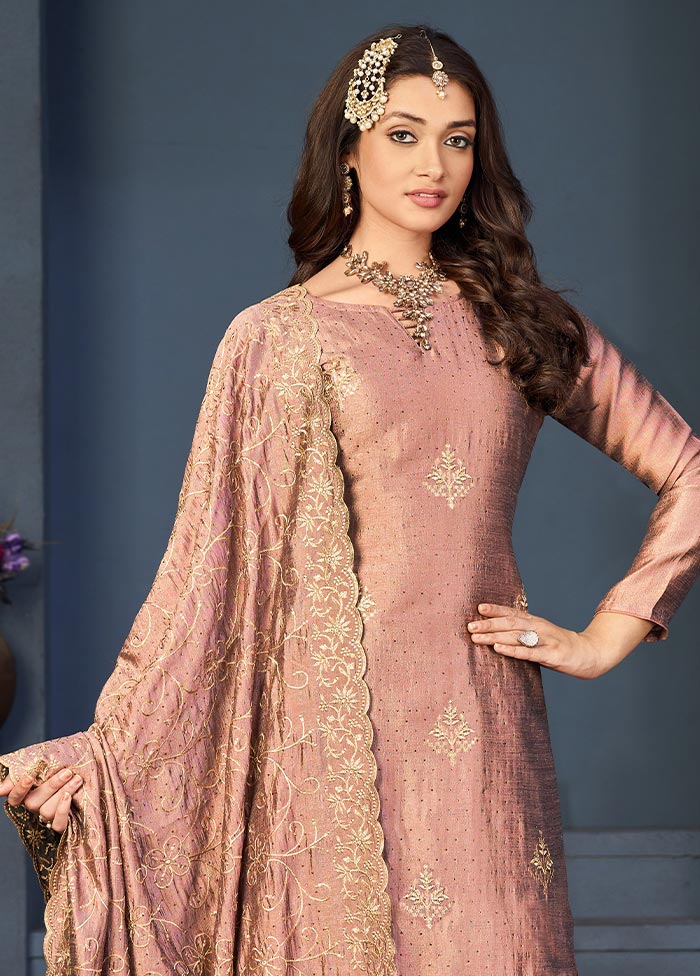 3 Pc Peach Semi Stitched Georgette Suit Set