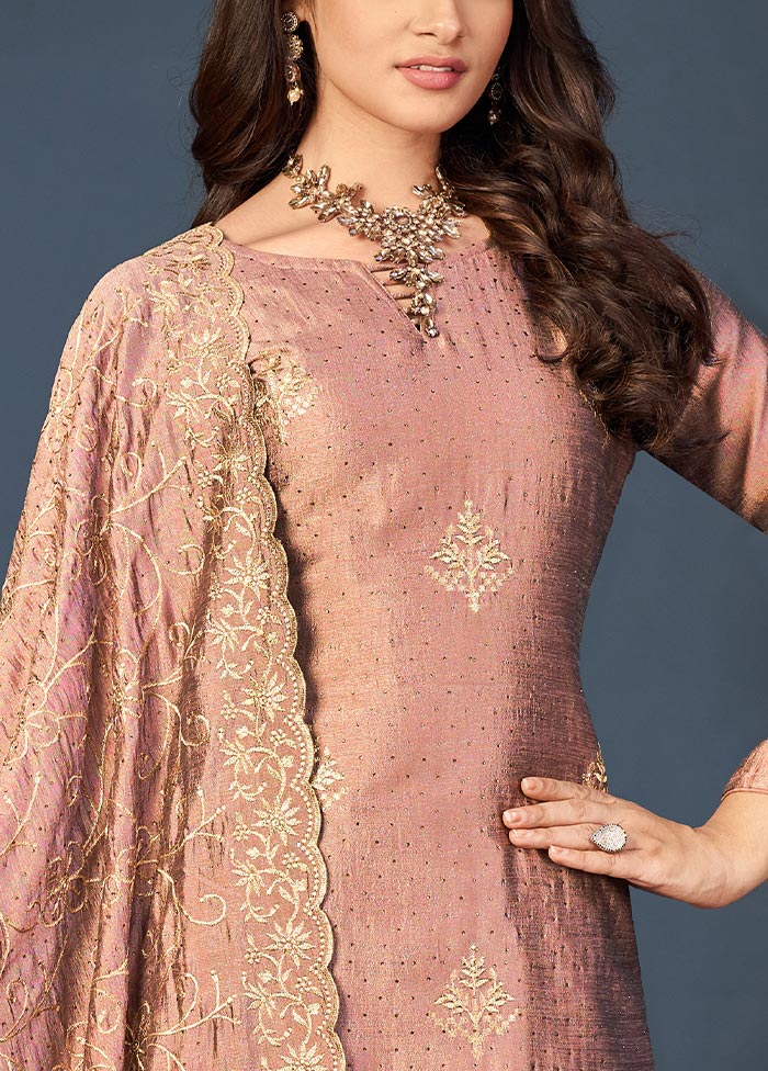 3 Pc Peach Semi Stitched Georgette Suit Set