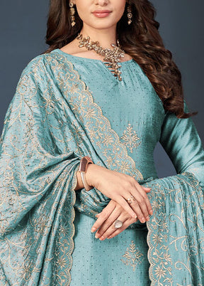 3 Pc Sky Blue Semi Stitched Georgette Suit Set