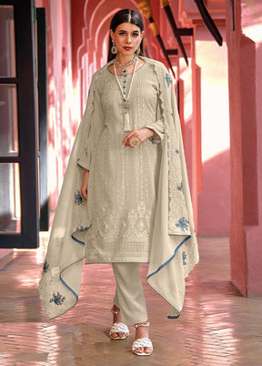 3 Pc Cream Semi Stitched Georgette Suit Set