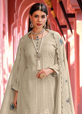 3 Pc Cream Semi Stitched Georgette Suit Set