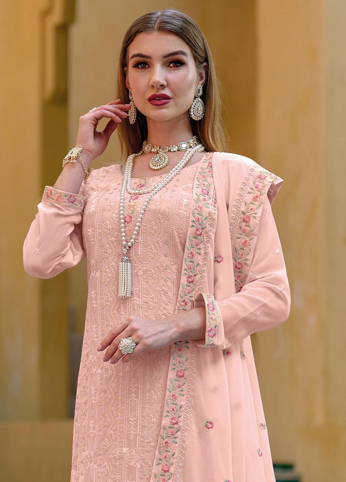 3 Pc Peach Semi Stitched Georgette Suit Set