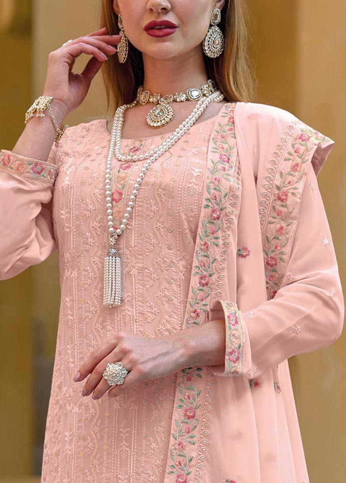 3 Pc Peach Semi Stitched Georgette Suit Set