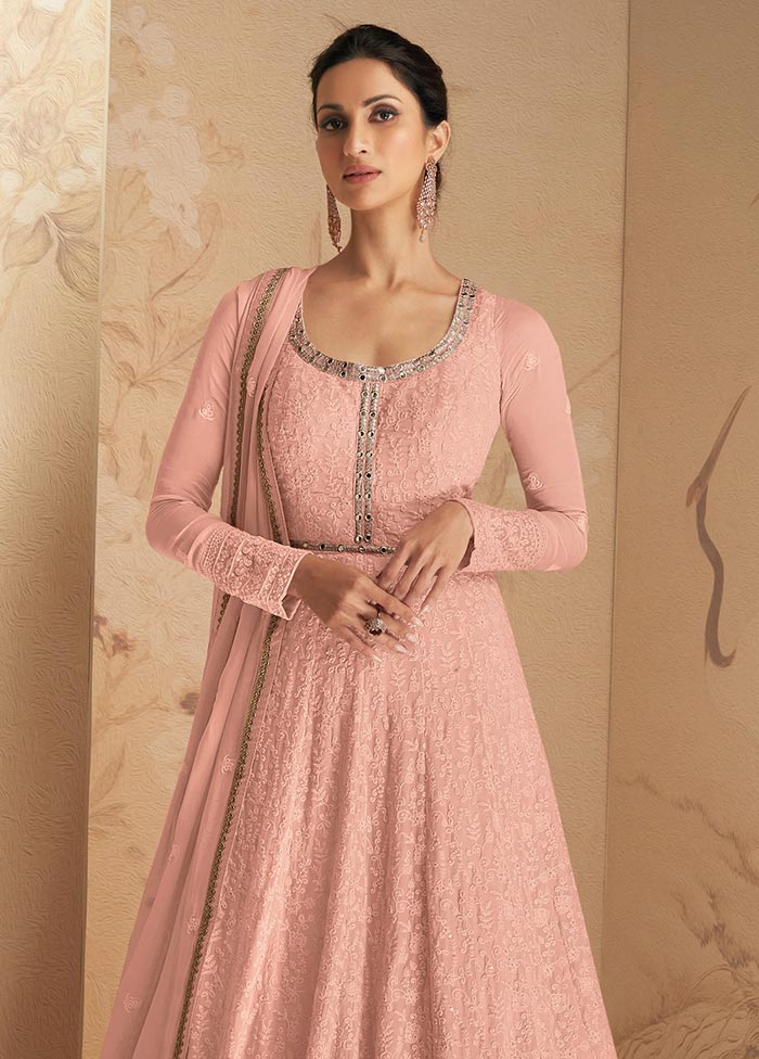 3 Pc Peach Semi Stitched Georgette Suit Set