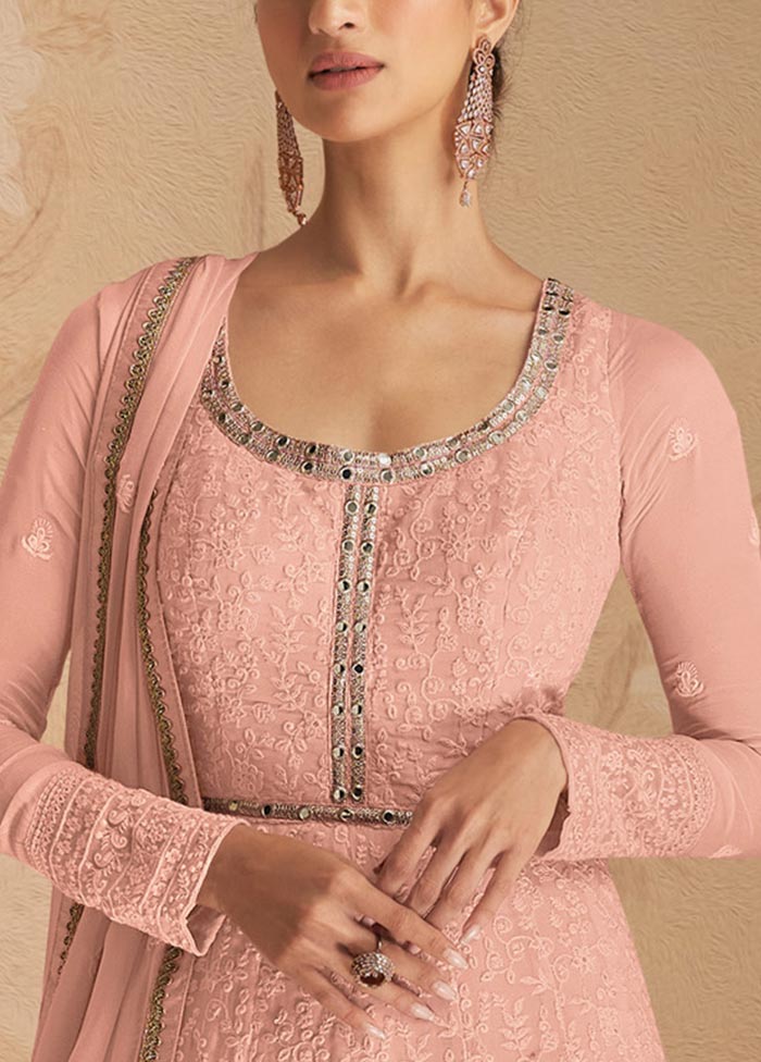 3 Pc Peach Semi Stitched Georgette Suit Set