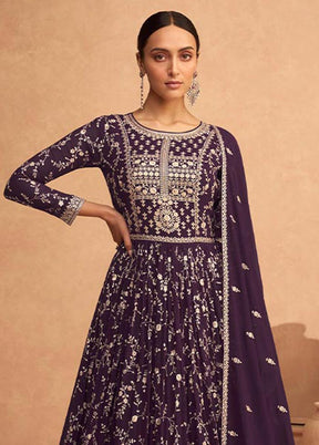 3 Pc Purple Semi Stitched Georgette Suit Set