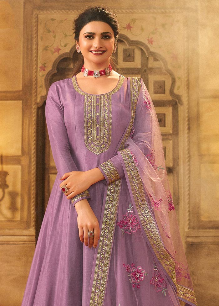 3 Pc Pink Semi Stitched Silk Suit Set