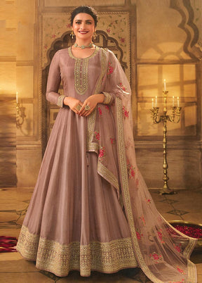 3 Pc Pink Semi Stitched Silk Suit Set