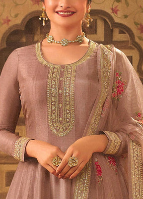 3 Pc Pink Semi Stitched Silk Suit Set